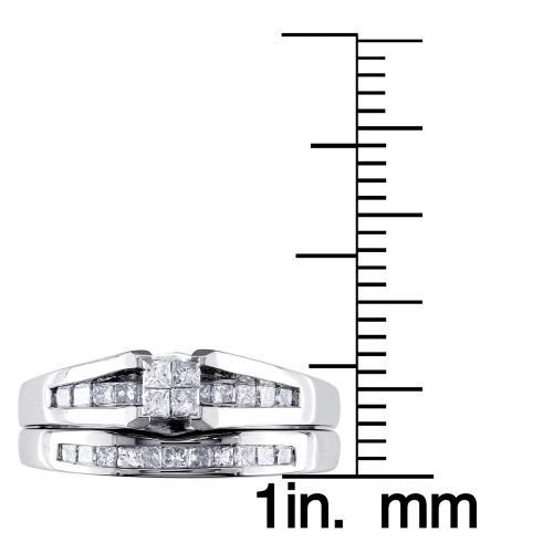 Miadora 10k White Gold 12 CT TW Princess-cut Quad Diamond Wedding Ring Set by Miadora