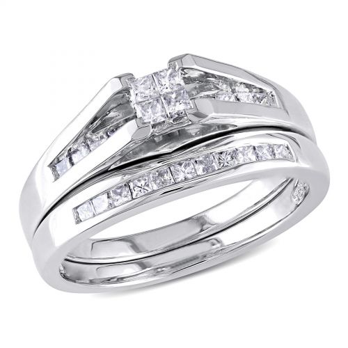  Miadora 10k White Gold 12 CT TW Princess-cut Quad Diamond Wedding Ring Set by Miadora