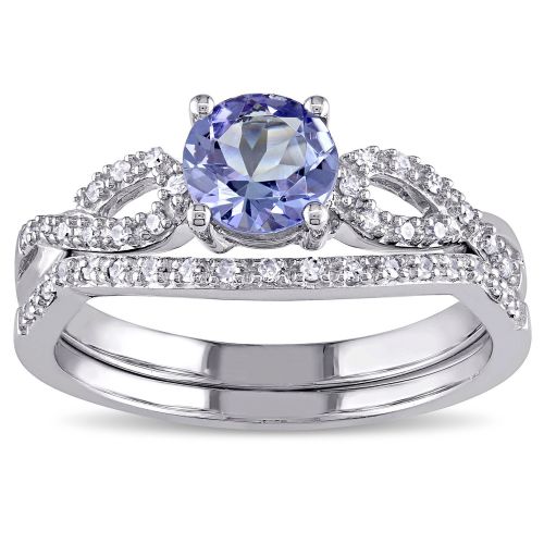  Miadora 10k White Gold Tanzanite and 16ct TDW Diamond Bridal Ring Set by Miadora