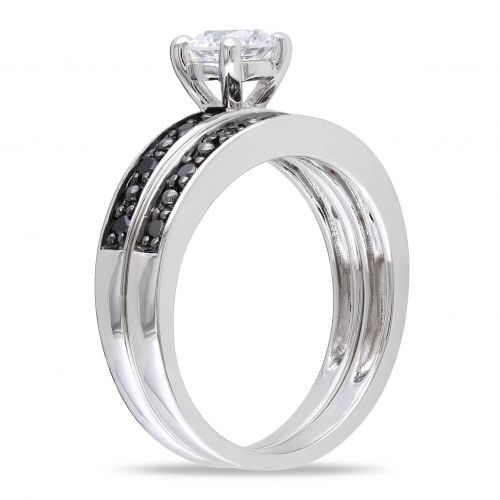  Miadora Sterling Silver Created White Sapphire and 15ct TDW Black Diamond Bridal Ring Set by Miadora