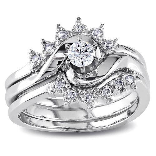  Miadora 14k White Gold 14ct TDW White Diamond Overlapping 3-Piece Bridal Set by Miadora