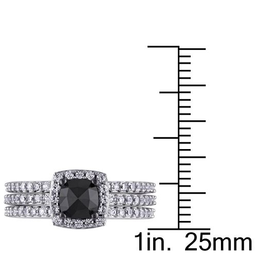  Miadora 10k White Gold 34ct TDW Black Diamond and Created White Sapphire Bridal Ring Set by Miadora