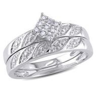 Miadora Sterling Silver 1/10ct TDW Diamond Cluster Engagement Ring Wedding Band Set by Miadora