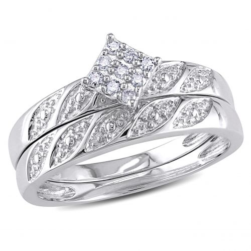  Miadora Sterling Silver 110ct TDW Diamond Cluster Engagement Ring Wedding Band Set by Miadora