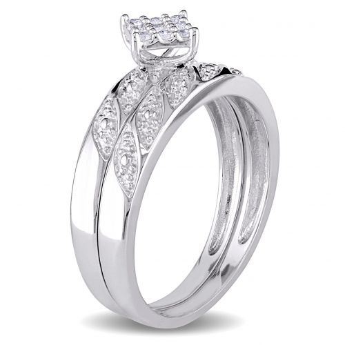  Miadora Sterling Silver 110ct TDW Diamond Cluster Engagement Ring Wedding Band Set by Miadora