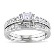 Miadora Sterling Silver 1/3ct TDW Princess, Baguette and Round-cut Diamond Bridal Ring Set by Miadora