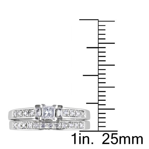  Miadora Sterling Silver 13ct TDW Princess, Baguette and Round-cut Diamond Bridal Ring Set by Miadora