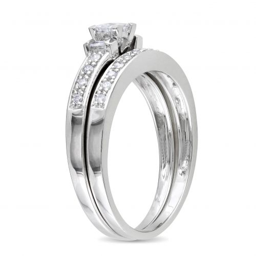  Miadora Sterling Silver 13ct TDW Princess, Baguette and Round-cut Diamond Bridal Ring Set by Miadora