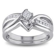 Miadora Sterling Silver 14ct TDW Princess and Round-cut Diamond Split Shank Bridal Ring Set by Miadora