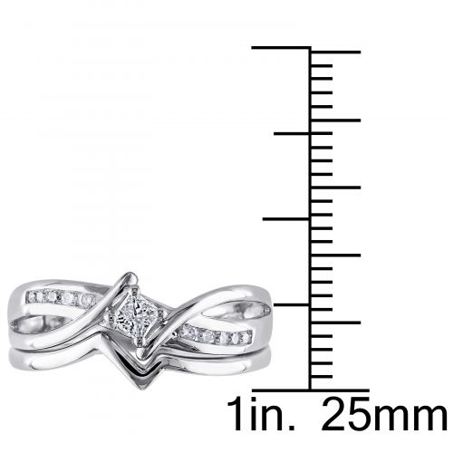  Miadora Sterling Silver 14ct TDW Princess and Round-cut Diamond Split Shank Bridal Ring Set by Miadora