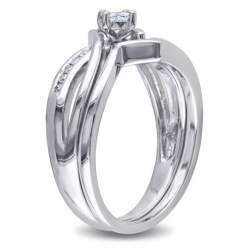  Miadora Sterling Silver 14ct TDW Princess and Round-cut Diamond Split Shank Bridal Ring Set by Miadora