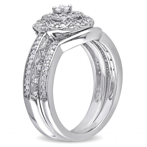  Miadora Sterling Silver 13ct TDW Diamond Floral Bridal Ring Set by Miadora