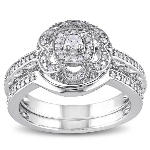  Miadora Sterling Silver 13ct TDW Diamond Floral Bridal Ring Set by Miadora