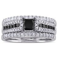 Miadora Black Rhodium Plated Sterling Silver 1 1/6ct TDW Princess-cut Black and White Diamond Bridal by Miadora