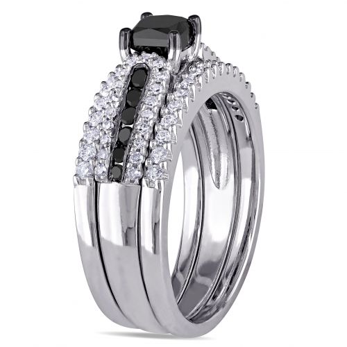  Miadora Black Rhodium Plated Sterling Silver 1 16ct TDW Princess-cut Black and White Diamond Bridal by Miadora