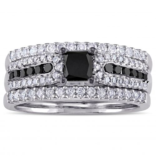  Miadora Black Rhodium Plated Sterling Silver 1 16ct TDW Princess-cut Black and White Diamond Bridal by Miadora