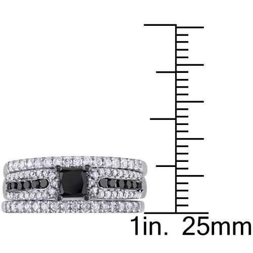  Miadora Black Rhodium Plated Sterling Silver 1 16ct TDW Princess-cut Black and White Diamond Bridal by Miadora