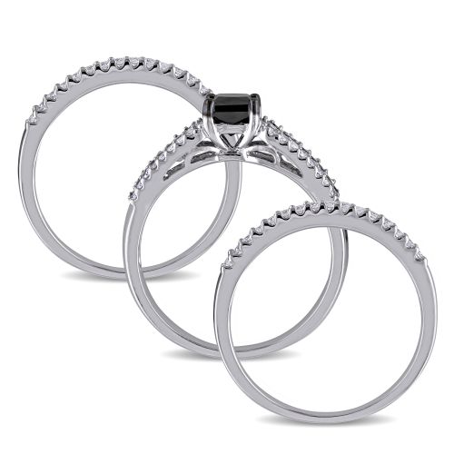  Miadora Black Rhodium Plated Sterling Silver 1 16ct TDW Princess-cut Black and White Diamond Bridal by Miadora