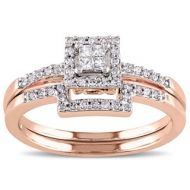 Miadora 10k Rose Gold 13ct TDW Princess and Round-Cut Diamond Square Halo Bridal Set by Miadora