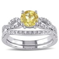 Miadora 10k White Gold Yellow Beryl and 16ct TDW Diamond Bridal Ring Set (G-H, I1-I2) by Miadora