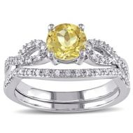 Miadora 10k White Gold Yellow Beryl and 1/6ct TDW Diamond Bridal Ring Set (G-H, I1-I2) by Miadora