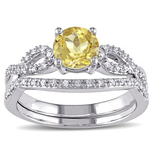  Miadora 10k White Gold Yellow Beryl and 16ct TDW Diamond Bridal Ring Set (G-H, I1-I2) by Miadora