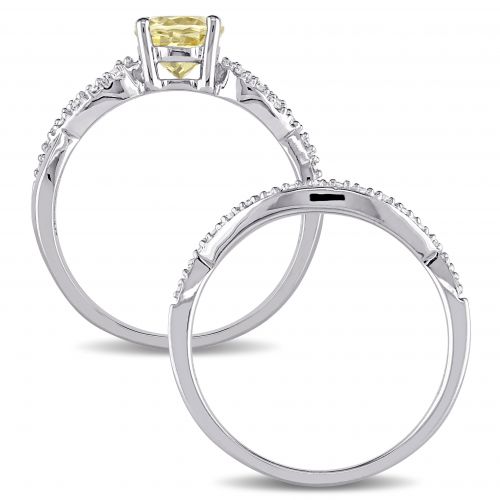  Miadora 10k White Gold Yellow Beryl and 16ct TDW Diamond Bridal Ring Set (G-H, I1-I2) by Miadora