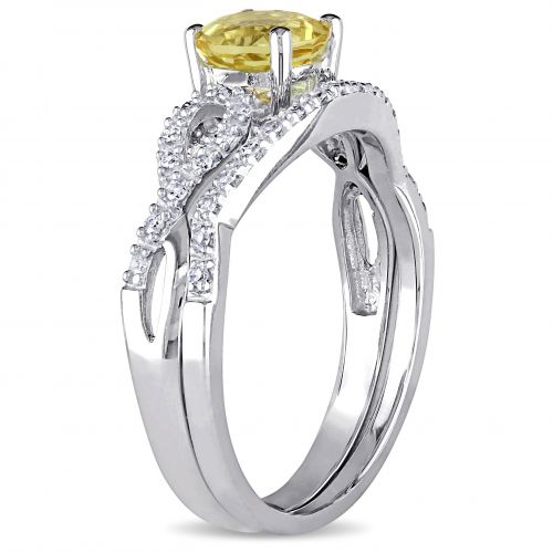  Miadora 10k White Gold Yellow Beryl and 16ct TDW Diamond Bridal Ring Set (G-H, I1-I2) by Miadora
