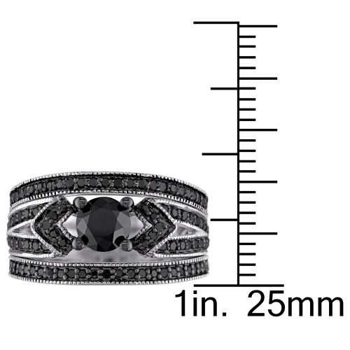  Miadora Sterling Silver 1 14ct TDW Black Diamond Split Shank 3-Piece Bridal Set by Miadora