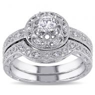 Miadora Sterling Silver Created-white-sapphire and 110ct TDW Diamond Bridal Ring Set by Miadora