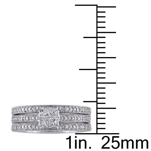  Miadora 10k White Gold 38ct TDW Princess Diamond Bridal Ring Set by Miadora