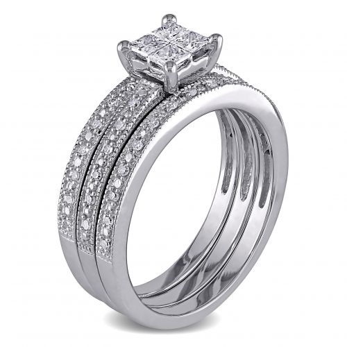  Miadora 10k White Gold 38ct TDW Princess Diamond Bridal Ring Set by Miadora