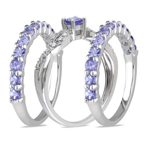  Miadora Sterling Silver Tanzanite and 110ct TDW Diamond 3-piece Stackable Ring Set (G-H, I2-I3) by Miadora