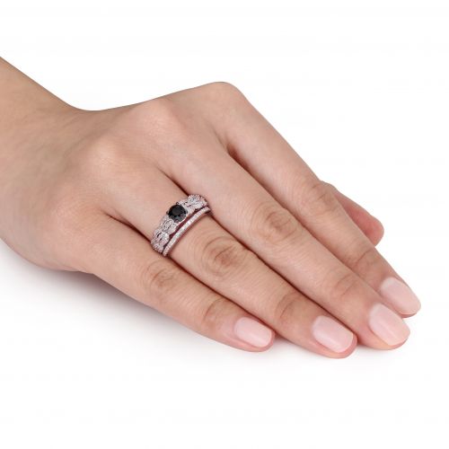  Miadora Sterling Silver 1ct TDW Black and White Diamond Infinity Engagement Ring Wedding Band Bridal by Miadora