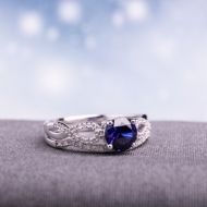 Miadora 10k White Gold Created Blue Sapphire and 16ct TDW Diamond Bridal Ring Set by Miadora