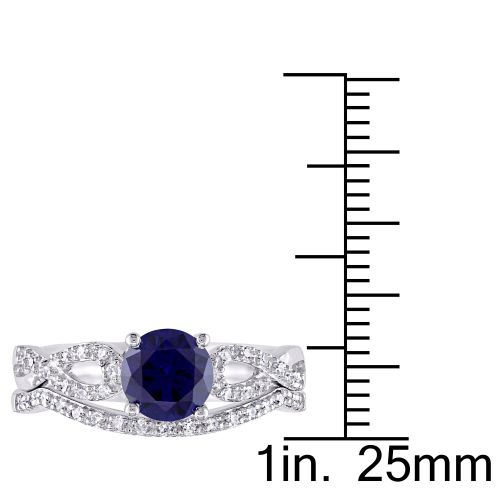  Miadora 10k White Gold Created Blue Sapphire and 16ct TDW Diamond Bridal Ring Set by Miadora