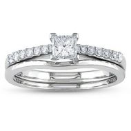 Miadora 14k White 12ct TDW Diamond Bridal Ring Set by Miadora