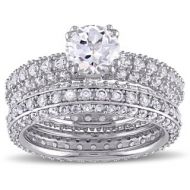 Miadora Sterling Silver Created White Sapphire Bridal Ring Set by Miadora