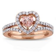 Miadora Signature Collection 10k Rose Gold Morganite and 12ct TDW Diamond 2-Piece Bridal Ring Set by Miadora