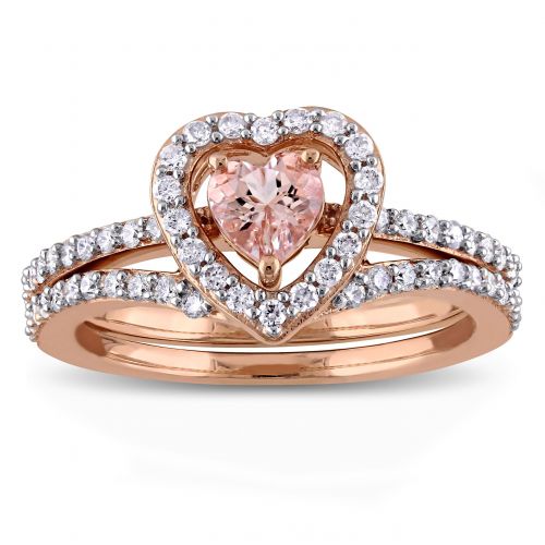  Miadora Signature Collection 10k Rose Gold Morganite and 12ct TDW Diamond 2-Piece Bridal Ring Set by Miadora