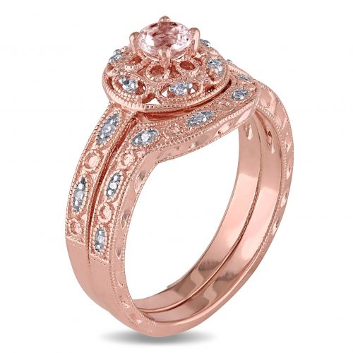  Miadora Rose-plated Silver Morganite and 110ct TDW Diamond Bridal Ring Set (H-I, I2-I3) by Miadora