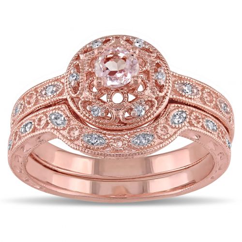  Miadora Rose-plated Silver Morganite and 110ct TDW Diamond Bridal Ring Set (H-I, I2-I3) by Miadora