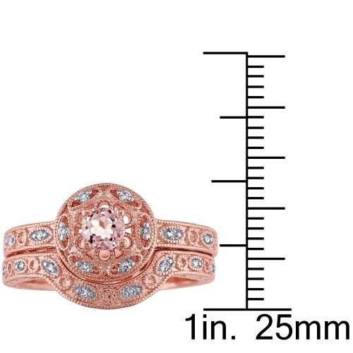  Miadora Rose-plated Silver Morganite and 110ct TDW Diamond Bridal Ring Set (H-I, I2-I3) by Miadora