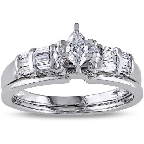  Miadora Signature Collection 14k White Gold 12ct TDW Marquise-cut and Parallel Baguette Diamond Bridal Set (G-H, I1-I2) by Miadora