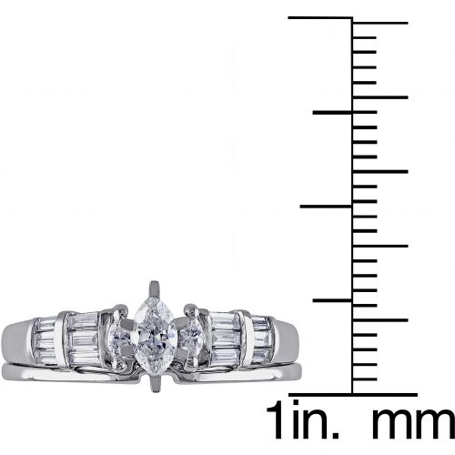  Miadora Signature Collection 14k White Gold 12ct TDW Marquise-cut and Parallel Baguette Diamond Bridal Set (G-H, I1-I2) by Miadora