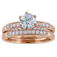 Miadora Signature Collection 10k Rose Gold 1/3ct TDW Diamond and Aquamarine Bridal Ring Set (G-H, I2 by Miadora