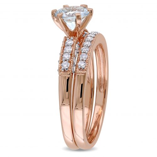  Miadora Signature Collection 10k Rose Gold 13ct TDW Diamond and Aquamarine Bridal Ring Set (G-H, I2 by Miadora