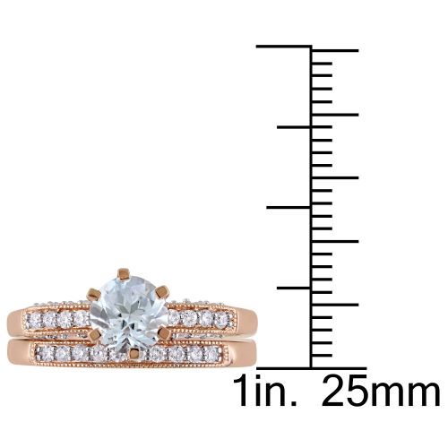  Miadora Signature Collection 10k Rose Gold 13ct TDW Diamond and Aquamarine Bridal Ring Set (G-H, I2 by Miadora