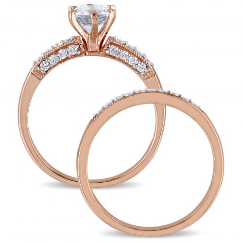  Miadora Signature Collection 10k Rose Gold 13ct TDW Diamond and Aquamarine Bridal Ring Set (G-H, I2 by Miadora