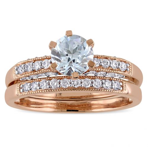  Miadora Signature Collection 10k Rose Gold 13ct TDW Diamond and Aquamarine Bridal Ring Set (G-H, I2 by Miadora